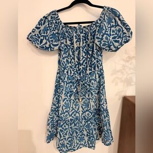 blue island Blue and White Off-Shoulder Midi Dress